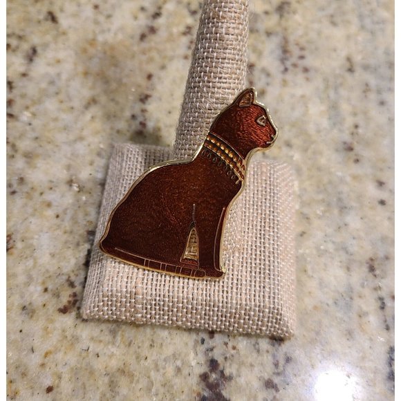 Fish & Crown Cloisonne Orange Cat Fancy Egyptian Collar Brooch Pin - Picture 2 of 10